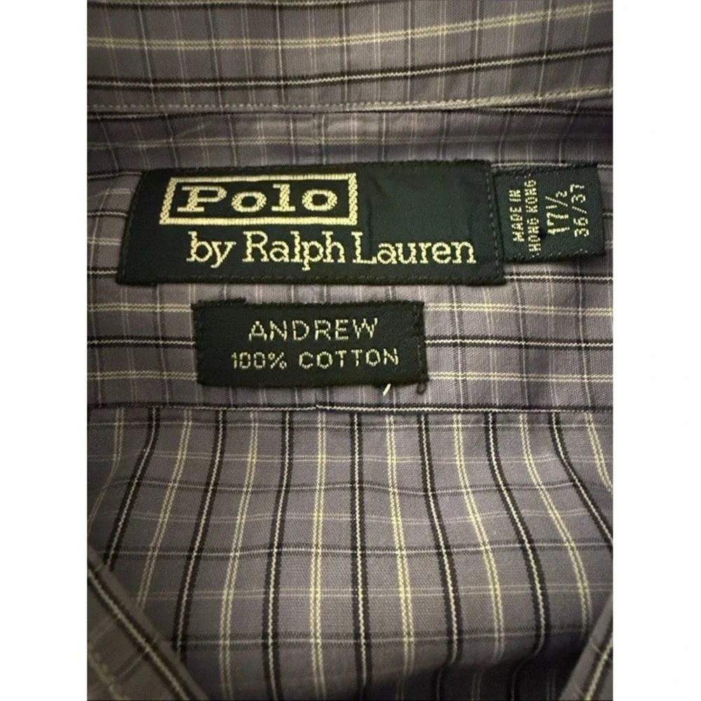 Polo Ralph Lauren Andrew Mens Purple Plaid Button Down Shirt 17.5 36/37 Cotton